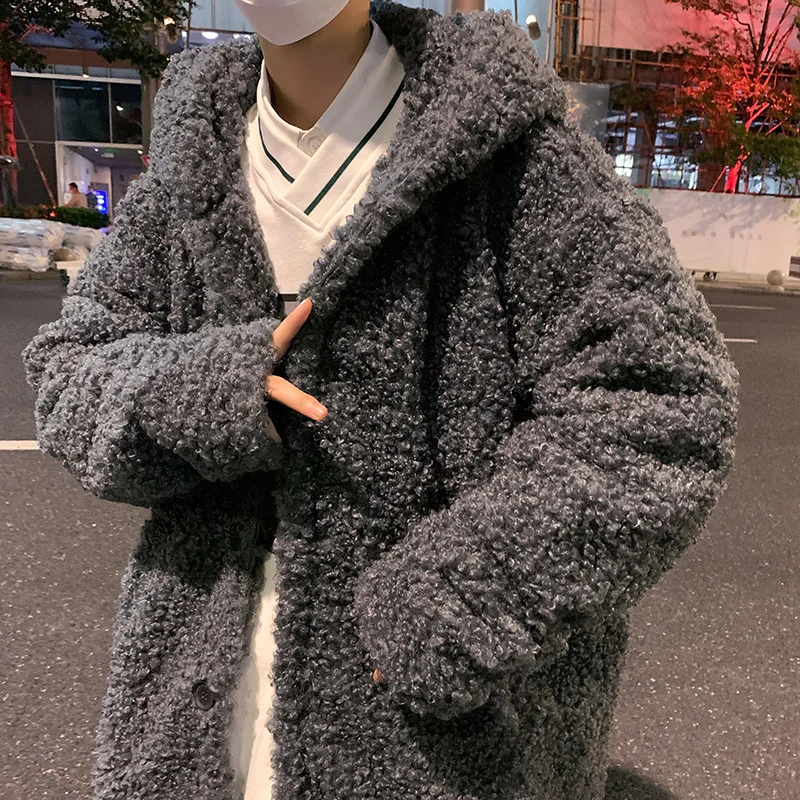 Winter Jacket Men Warm Fashion Retro Thicken Lamb Hair Jackets Men Streetwear Korean Loose Thick Short Coat Mens Hooded Coat