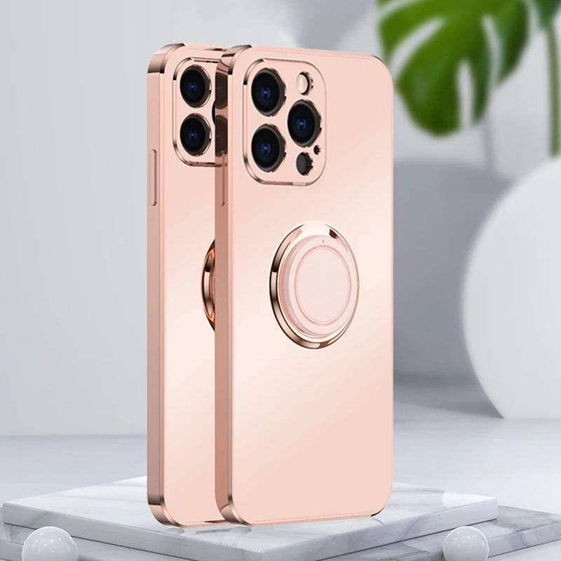 

Plating Soft Silicone Case For iPhone 14 13 12 11 Pro Max XS XR X 8 7 Plus Square Shell Camera Lens Protective Cover Ring Holder