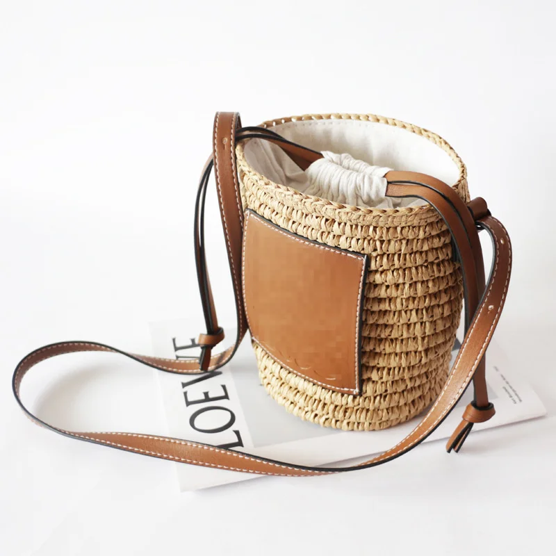 

2023 New Style Round Straw Tote Raffia Round Barrel Straw Woven Crossbody Bag Handbags Women Bags Designer Beach Bag for Women