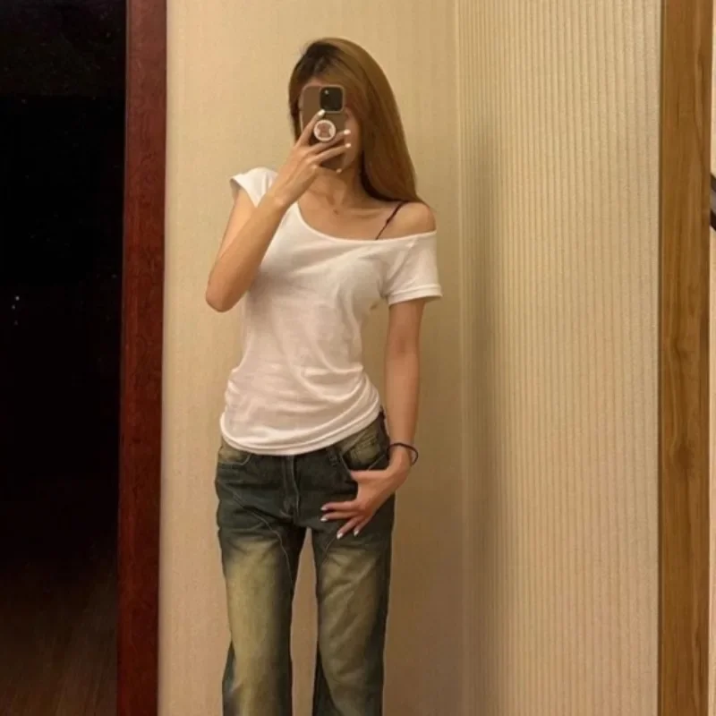 Корейские модные футболки женские в минималистском стиле повседневные с