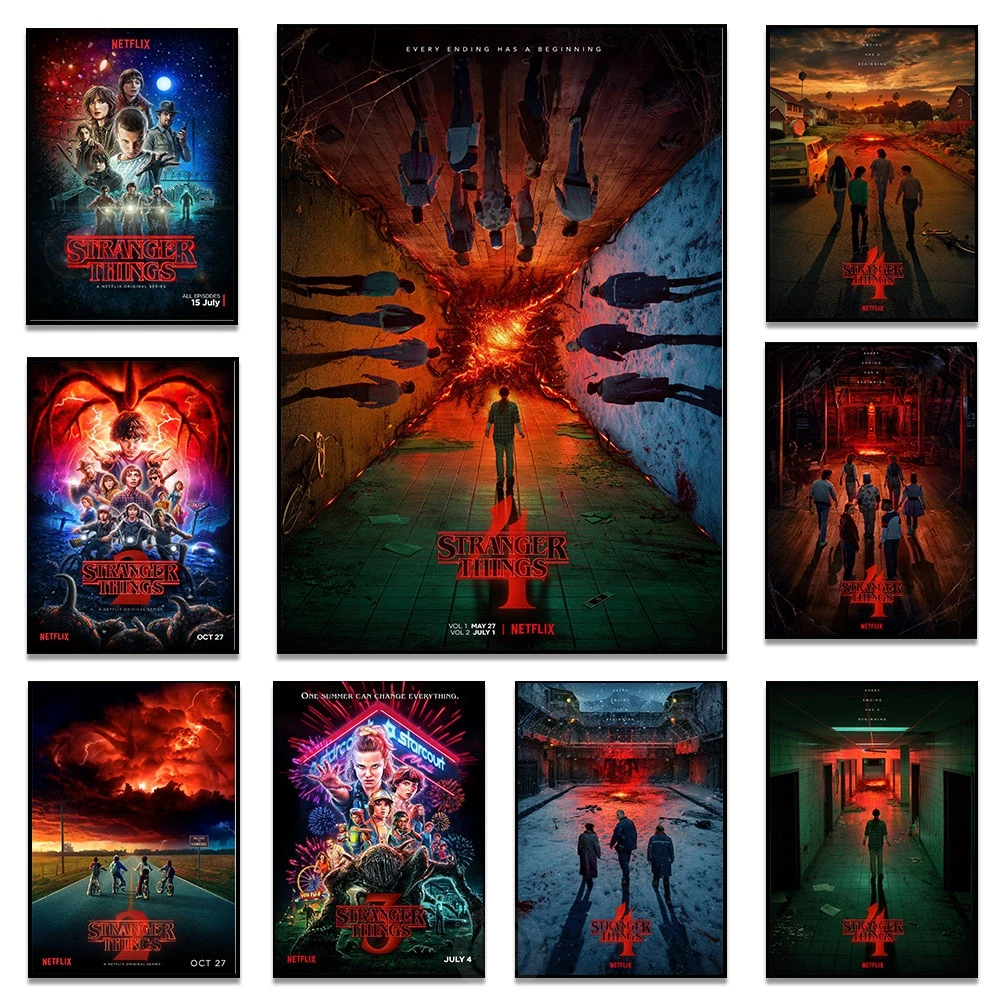 

Stranger Things 4 Posters 2022 Season 1-4 TV Series Wall Art Canvas Painting Science Fiction Horror Drama Prints Room Home Decor