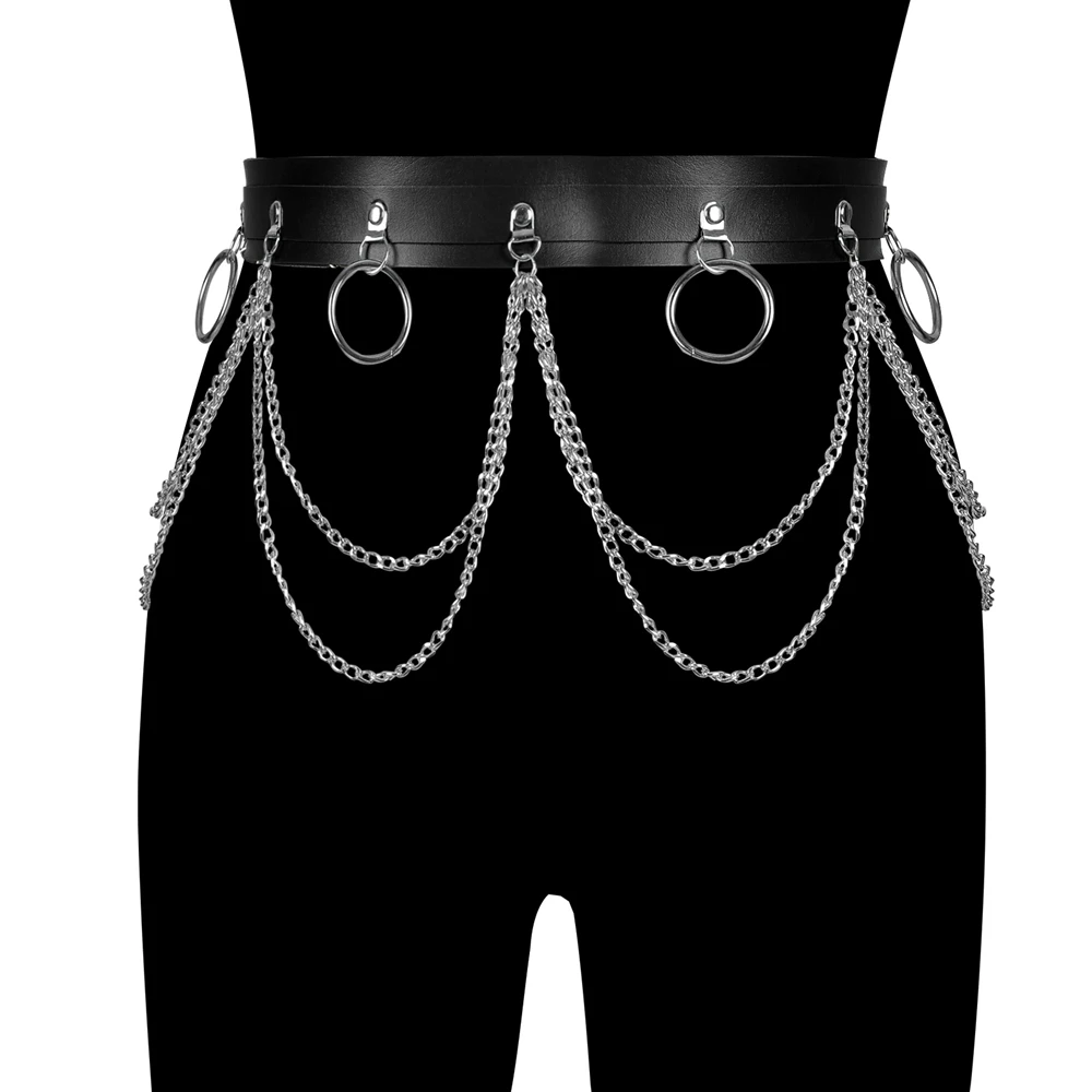 

Goth O-Ring Chian Lingerie Punk Clothing Leather Underwear Chain Skirt Garter Belt Bondage Bottom Body Harness Accessories