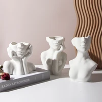 2022 new nordic style flower vase women body half face flower pot vase ceramic art craft bedroom living room desktop decoration
