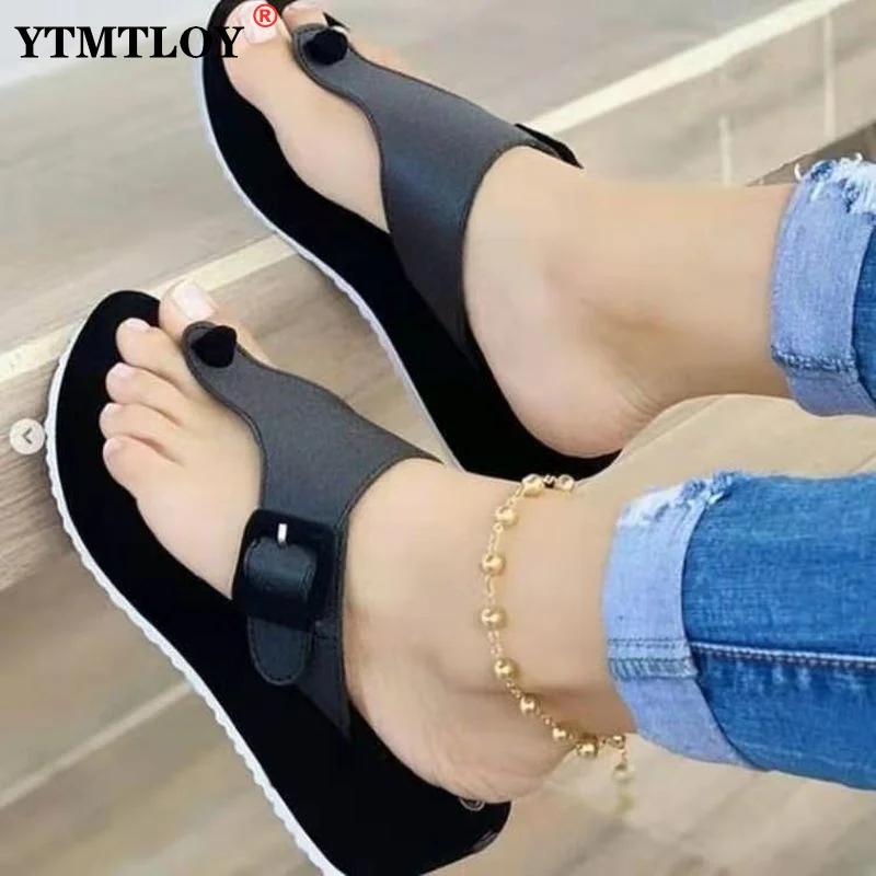

Women's Sandals Summer Shoes Beach Platform Clip Toes Buckle Strap Pu Leather Female Ladies Casual Shoes Beach Slippers 3