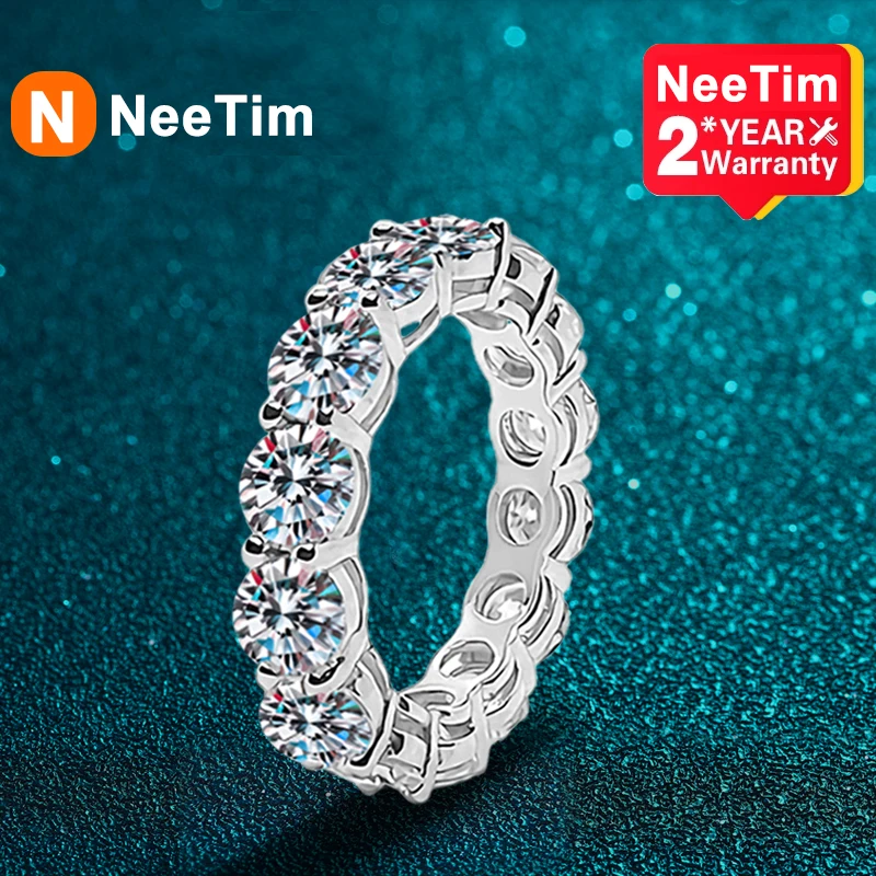 

NeeTim 5mm Moissanite Ring 925 Sterling Silver Plated with 18k Gold Rings for Women Wedding Eternity Band Party Fine Jewelry