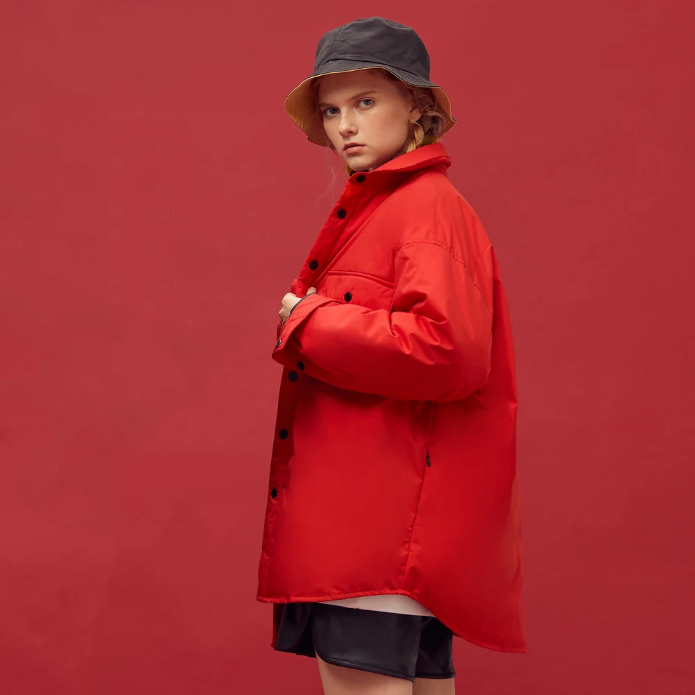 Metersbonwe Down Jacket Men Winter Thick Lapel Shirt Style Down Coat Women Windproof Casual Red Christma Warm 90% Down Coat