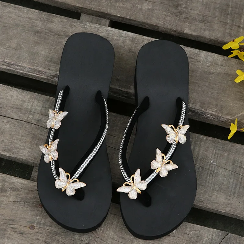 Butterfly Beach Slippers Women Platform Wedges Sandals High Heels Flip Flops Summer 2023 Women Shoes Beach Solid Slides