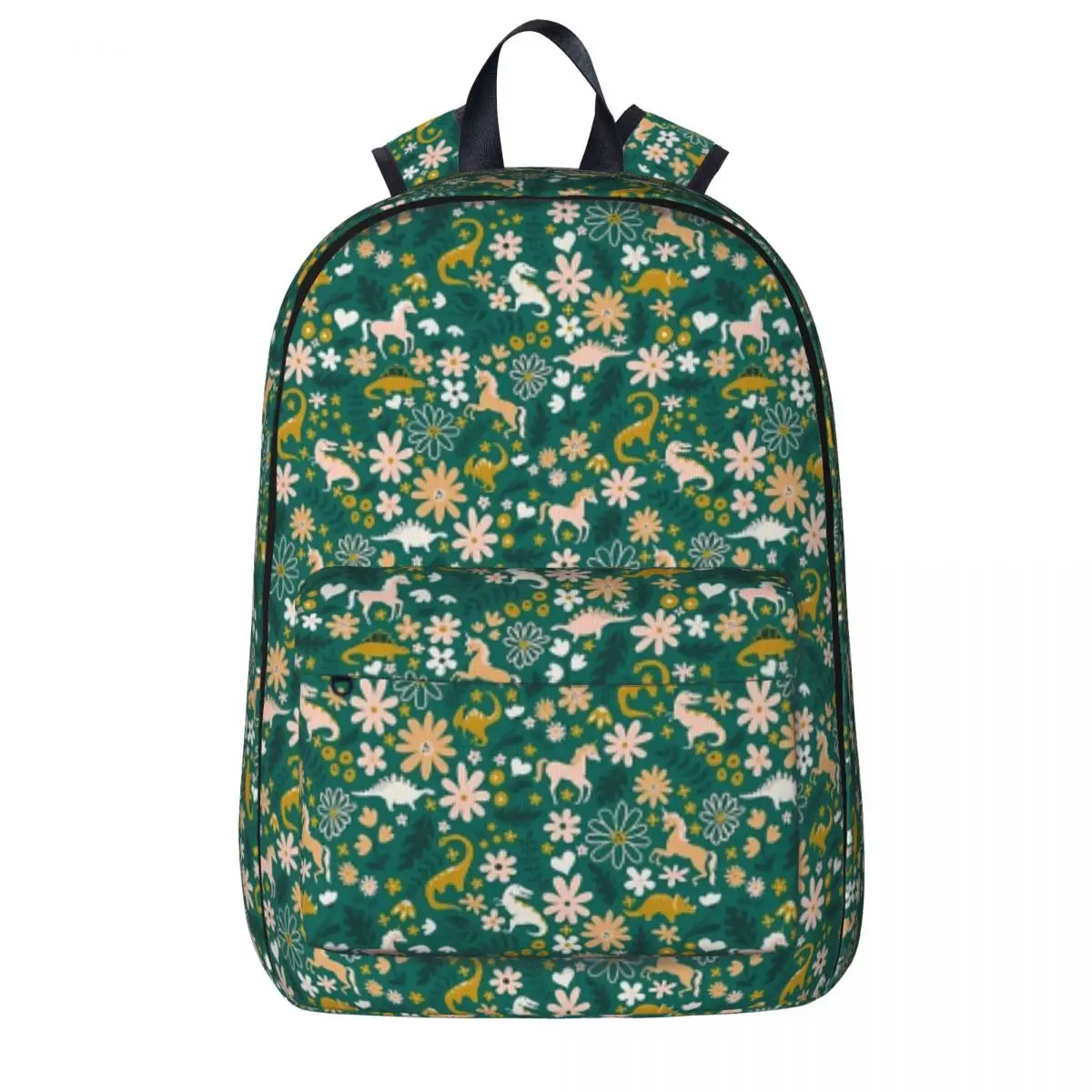 

Dinosaur + Unicorns On Emerald Backpacks Student Book bag Shoulder Bag Laptop Rucksack Travel Rucksack Children School Bag