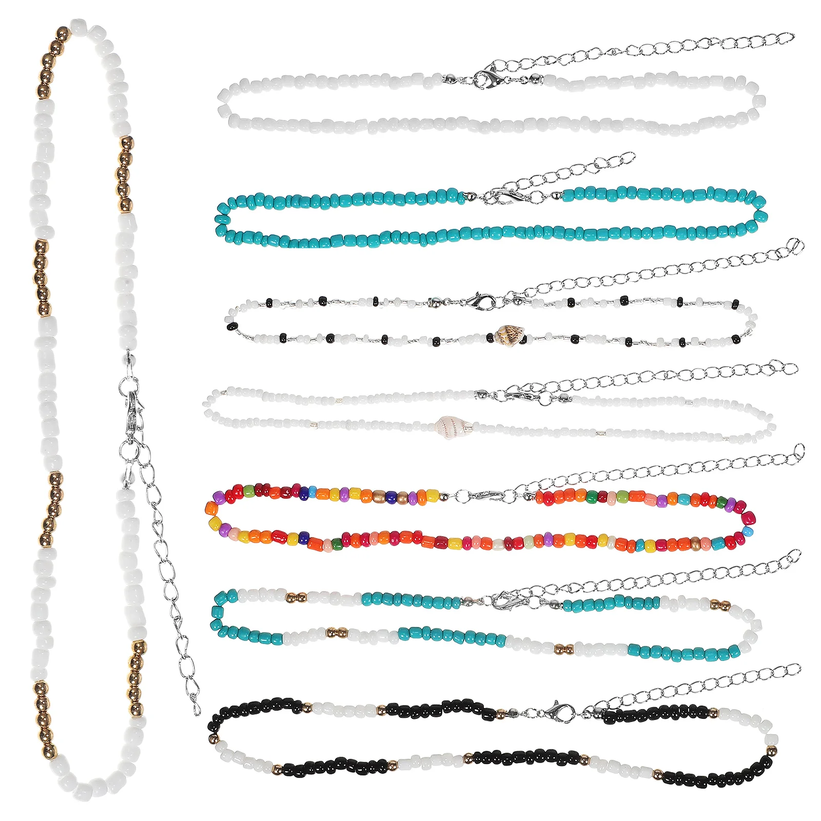 

8Pcs Bead Choker Necklace Boho Bohemian Beads Neck Chain Jewelry Fashion Accessories