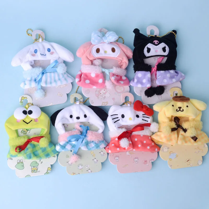 

8CM Japanese New Sanrio Cute Melody Kuromi Hello Kitty Cinnamoroll Pochacco Cartoon Doll Cape Clothes Pendant Ornament Kids Gift