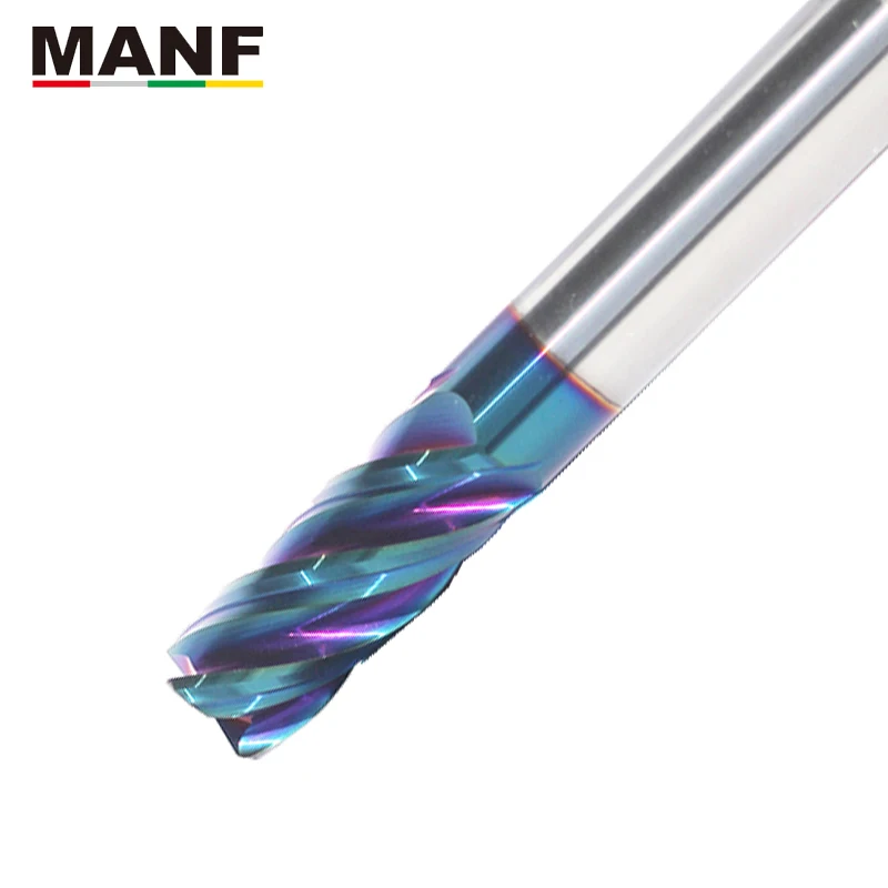 MANF 4 Flute HRC65  Blue Nano Square Round Nose Milling Cutter Tungsten Carbide NacoCoated TiAIN End mill For Mold Industry