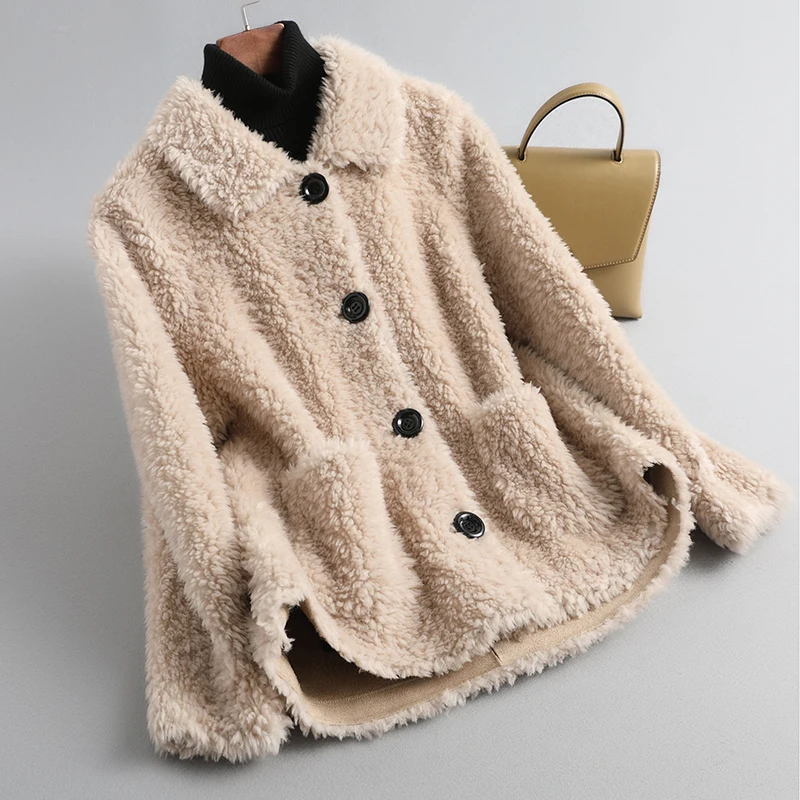 AYUNSUE Fashion Sheep Shearing Coat Women's New 2022 Winter Short Grain Lamb Fur Coat Jackets for Women Chaqueta Mujer FCY1707