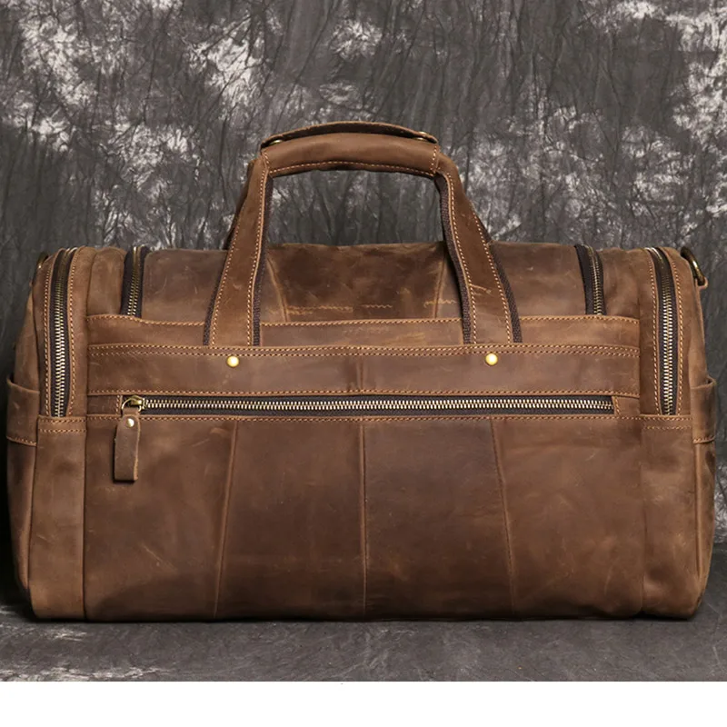 Men's Vintage Crazy Horse Leather Duffle Bag for Men Genuine LeatherTravel Bag Male Sports Gym Weekend Handbag Large Briefcase