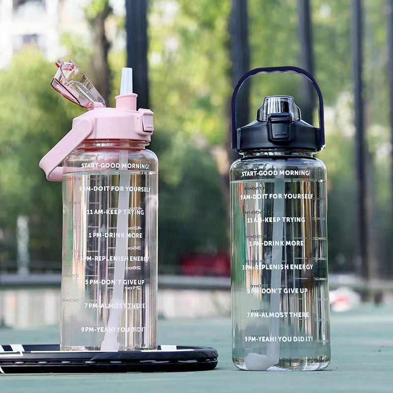 

2000ml Water Bottle With Time Marker Cute Drinking Sports Bottles For Girls Water Jug Drinkware Outdoor Cup High-capacity