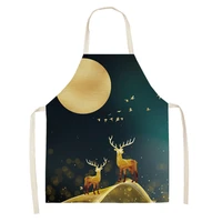 deer butterfly pattern print womens kitchen apron cotton linen bib home cleaning apron home cooking waitress fashion apron