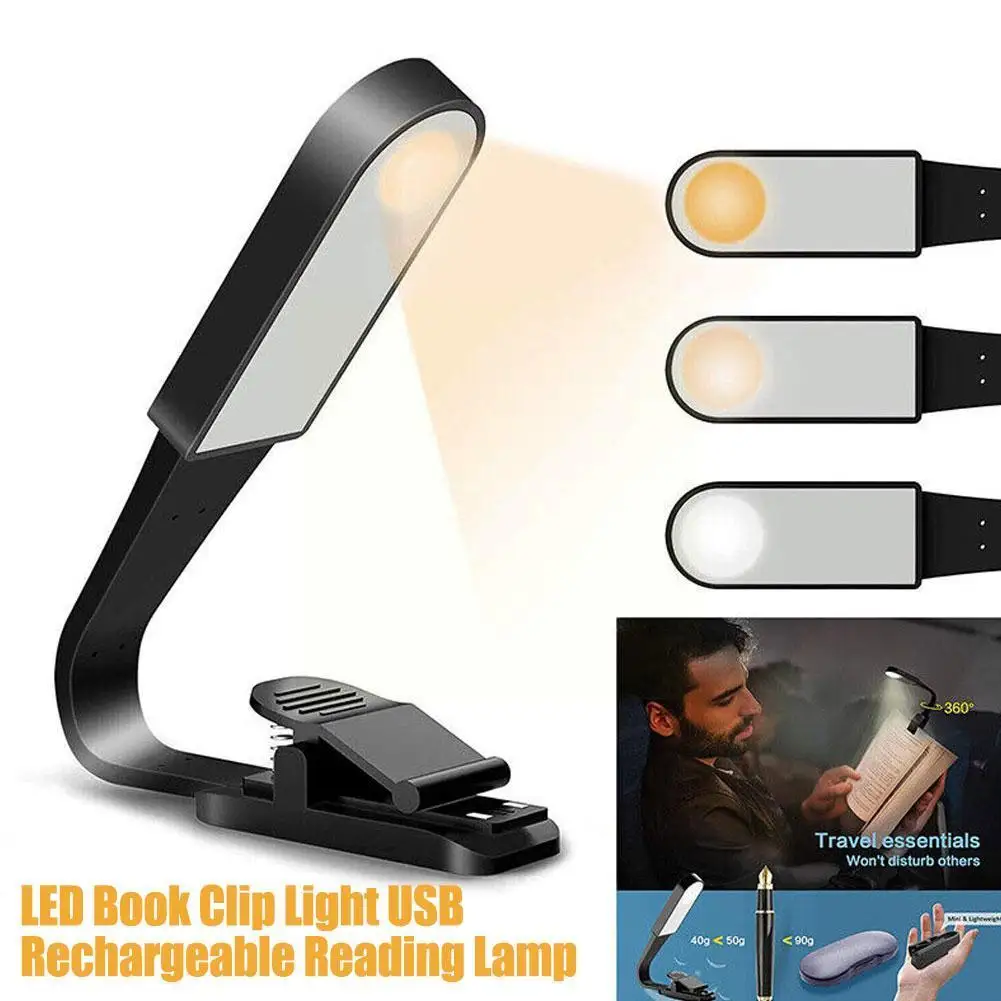 

USB Rechargeable Book Light 7 LED Reading Light with White Clip Warm Flexible Night Easy Cool Daylight 3-Level Lamp Reading C3X6