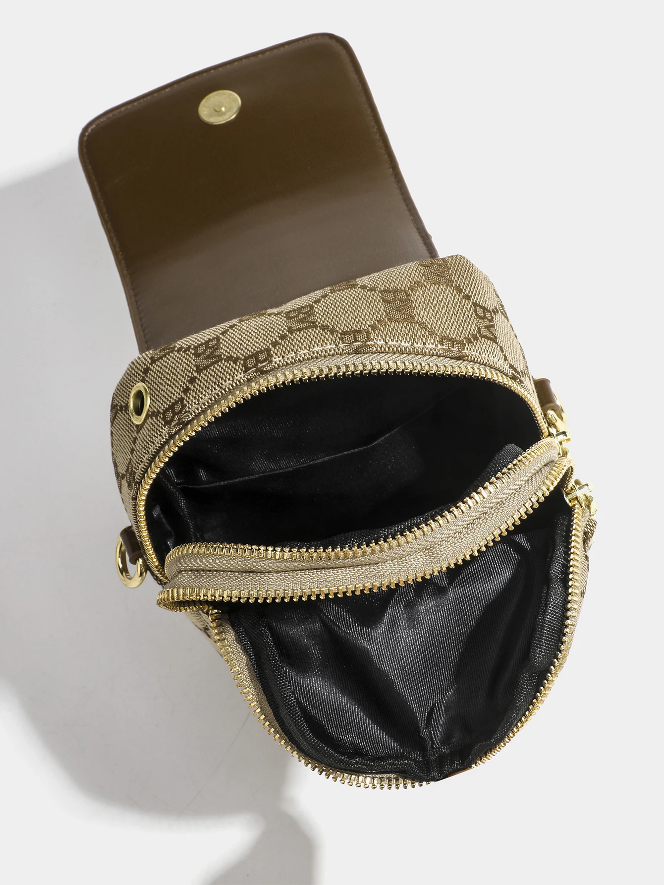 Женская маленькая круглая сумка в клетку с диагональным крестом контрастная