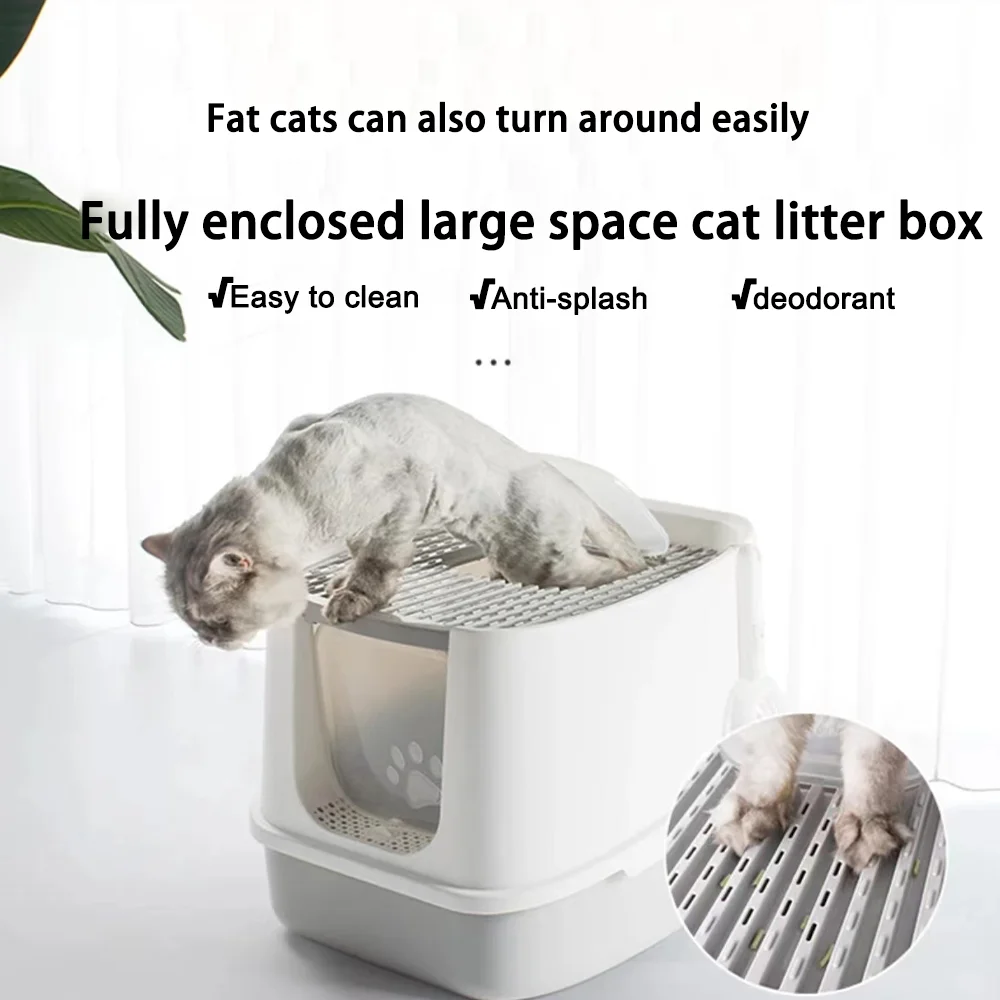 

Cat Litter Box Fully Enclosed Anti-Splash Cat Toilet Deodorant Pet Cleaning Supplies Kitty Litter Box Pet Toilet Litter Sandbox