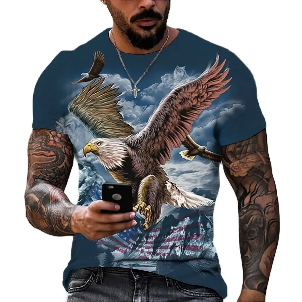 

Men Clothing Animal 3d T-shirt Eagle Print Casual Short Sleeve T-shirt Summer Vintage Oversized T-shirt Men