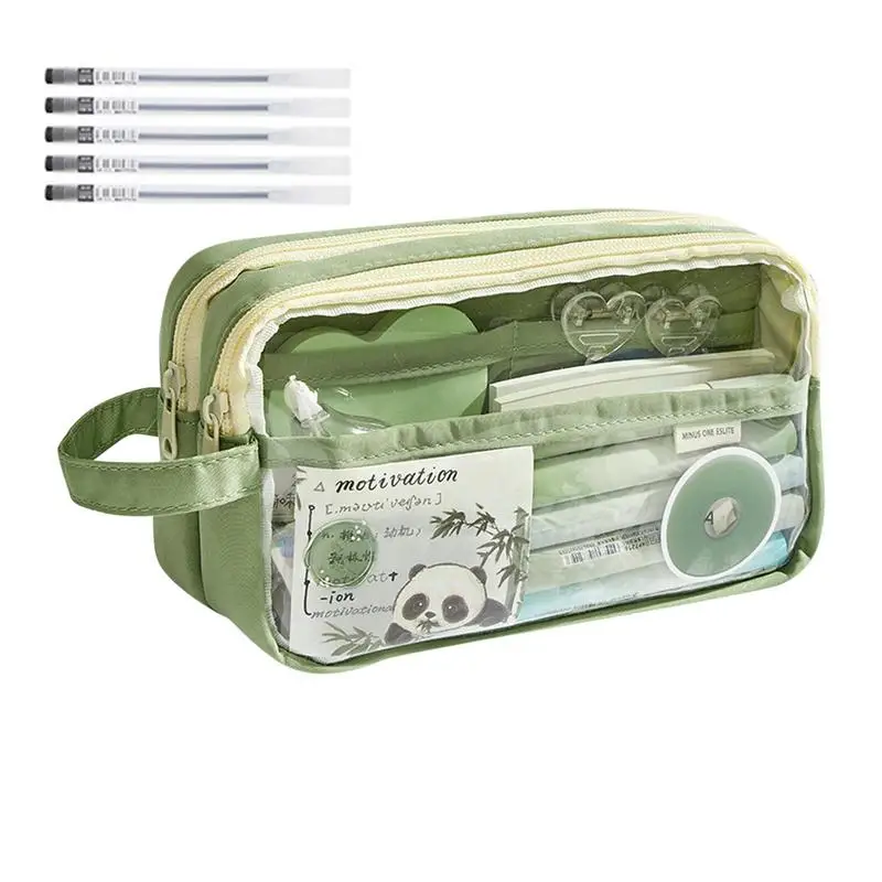 Bag Cosmetic Bag Stationery Organizer Clear Pen Case Green P