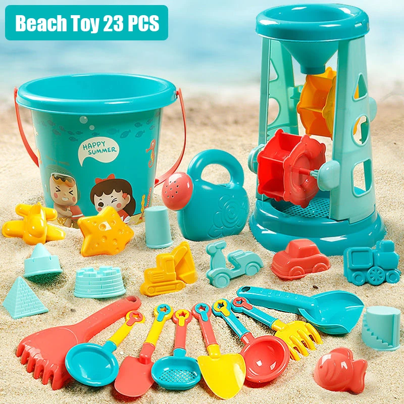 

23pcs Kids Beach Toys Children's Transportation Pyramid Castle Sand Mold DIY Summer Beach Sandbox Tool Set Summer Beach Vacation