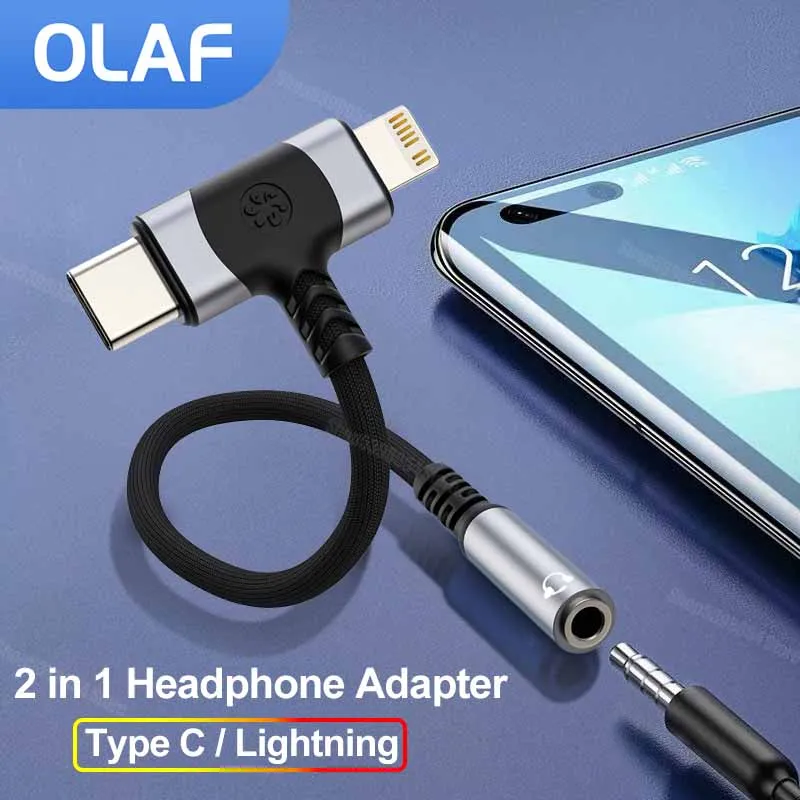 Переходник с Lightning на аудиоразъем 3,5 мм 2 в 1 Тип C для наушников конвертер для iPhone 14 13 разъем AUX разветвитель зарядный кабель