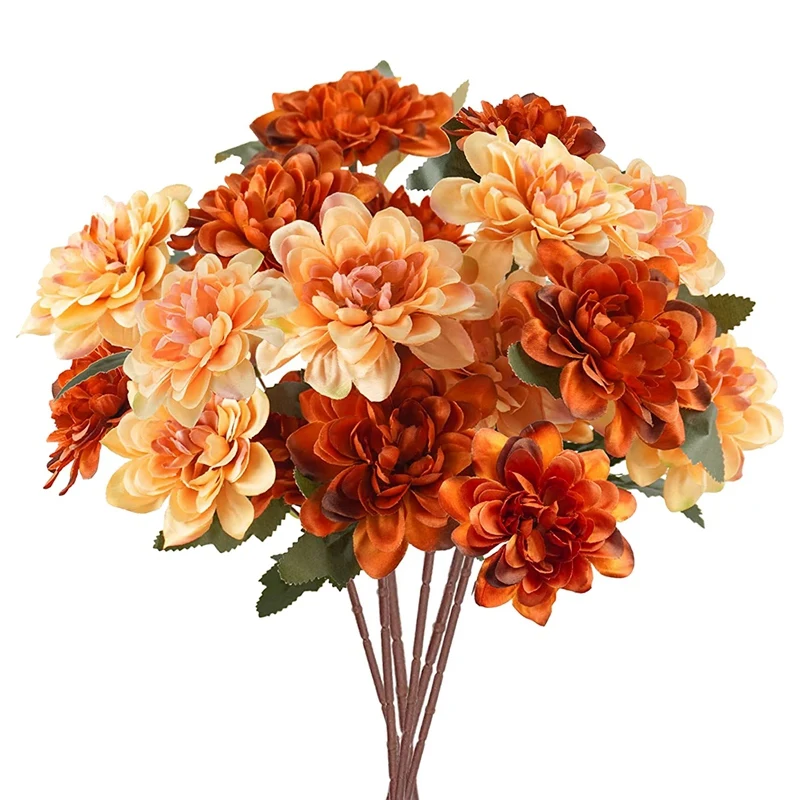

Искусственные Осенние цветы, 18 цветов, шелковые искусственные цветы сливы, искусственные хризантемы, оранжевые цветы для домашнего декора, 6 шт.