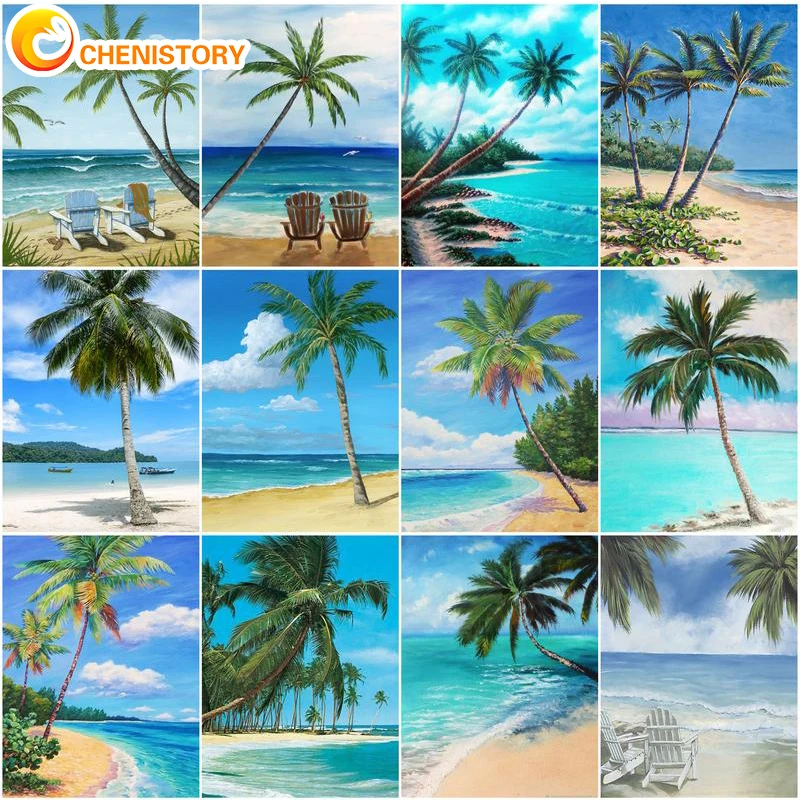 

CHENISTORY Painting By Number Coconut Trees Oil Painting By Numbers Paint On Canvas Diy Picture Hand Painted Home Decoration