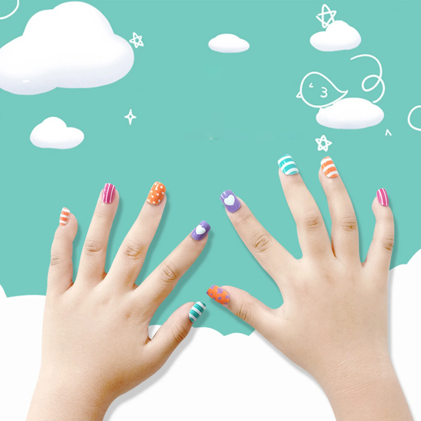 Цветные накладные ногти с мультяшным рисунком легко наносится снимаются для