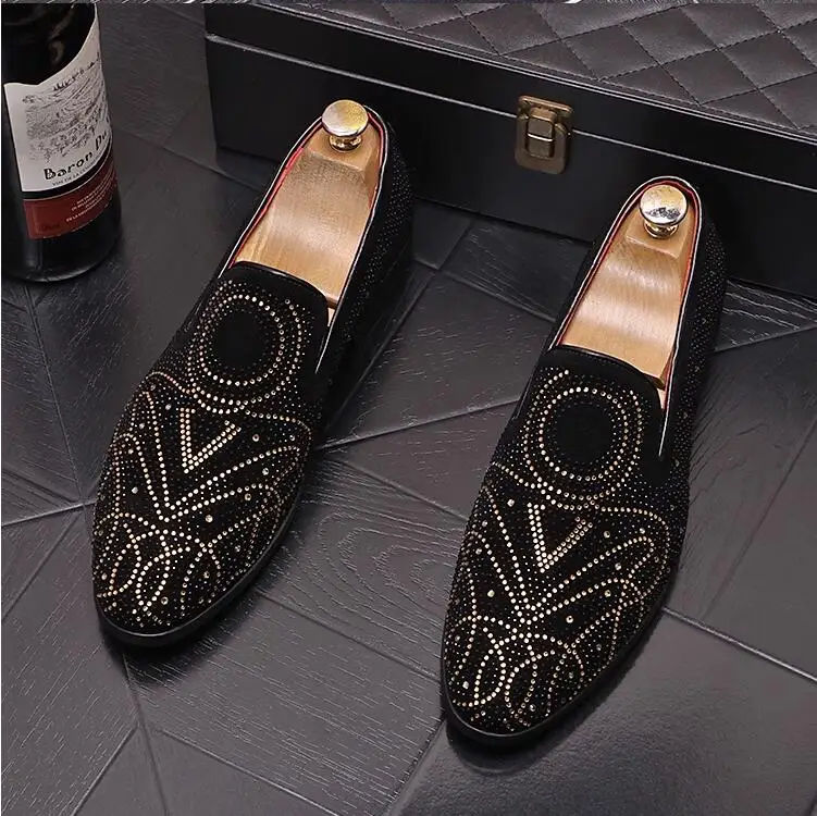

Men's pointe velvet Rhinestone shoes Trend fashion shoes New low top hip hop rock hair stylist men's shoes