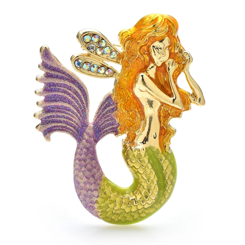 

Wuli&baby Pretty Mermaid Brooches For Women Enamel Fish Lady Figure Party Casual Brooch Pins Gifts