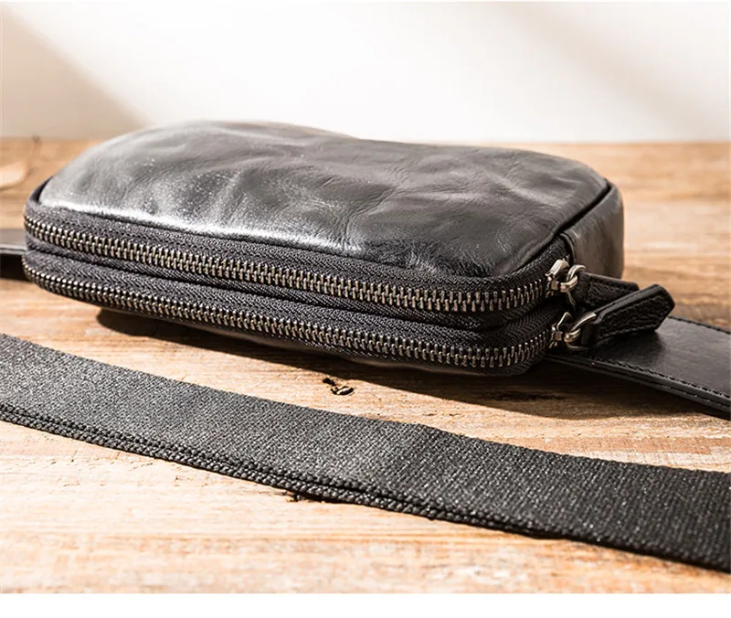 Simple luxury high-quality genuine leather men black chest bag weekend outdoor travel sports real cowhide shoulder crossbody bag