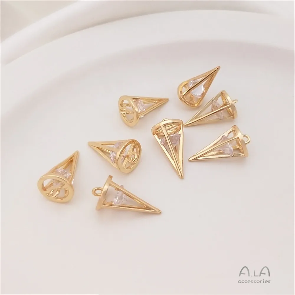 

14K Gold Filled Plated Embedded zircon tip cone pendant Long cone pendant DIY necklace earring pendant accessories