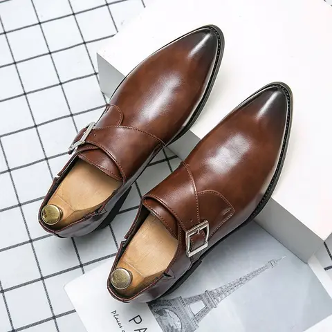 Мужские кожаные туфли большого размера, Повседневная дышащая обувь в британском стиле, с одной пряжкой, с острым носком, деловые классические туфли