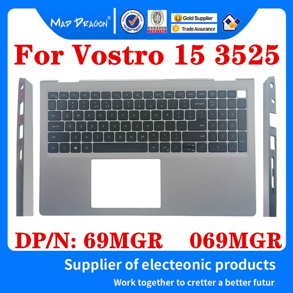 

Новый 69MGR 069MGR для ноутбука Dell Vostro 15 3525, сменный Упор для рук, верхняя крышка, чехол, с клавиатурой с подсветкой, серебристо-серый корпус