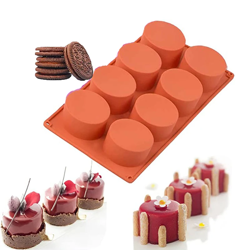 8 Cavity Round Silicone Cake Mold Chocolate Covered Oreo Cookie Mould Pastry Baking For Jelly Pudding Soap Cheesecake Bath Bomb