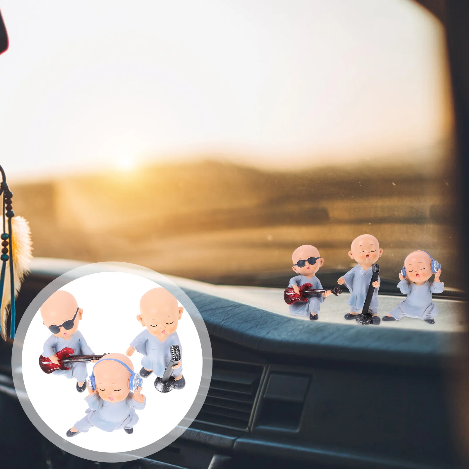 

3pcs Monk-shaped Adornment Car Monk Band Statue Monk Ornament Tea Table Monk Decoration