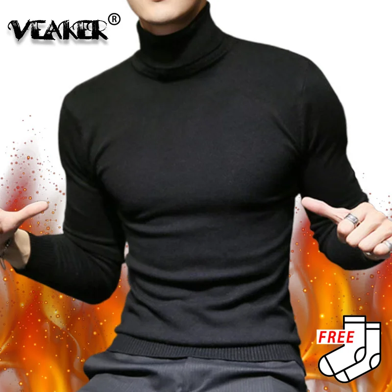 

2023 Winter New Men's Turtleneck Sweaters Black Sexy Brand Knitted Pullovers Men Solid Color Casual Male Sweater Autumn Knitwear