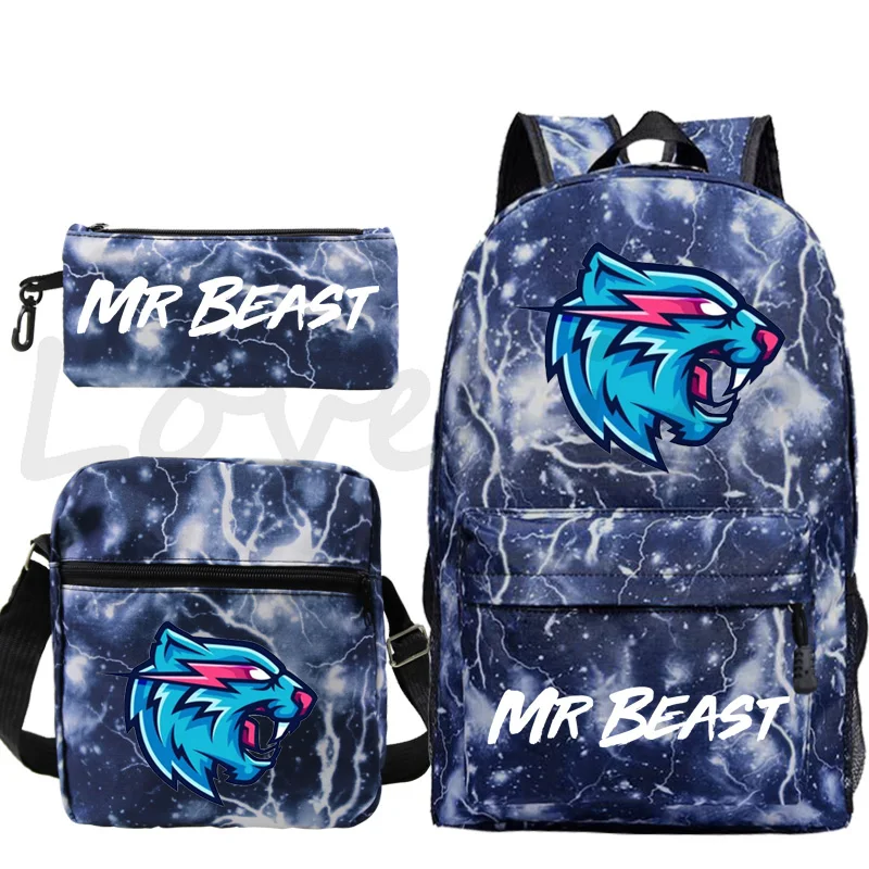 

2023 Hot Mr Beast Lightning Backpack 3pcs/set Children School Bags Students Boy Girl Bookbag Anime Knapsack Men Casual Rucksack