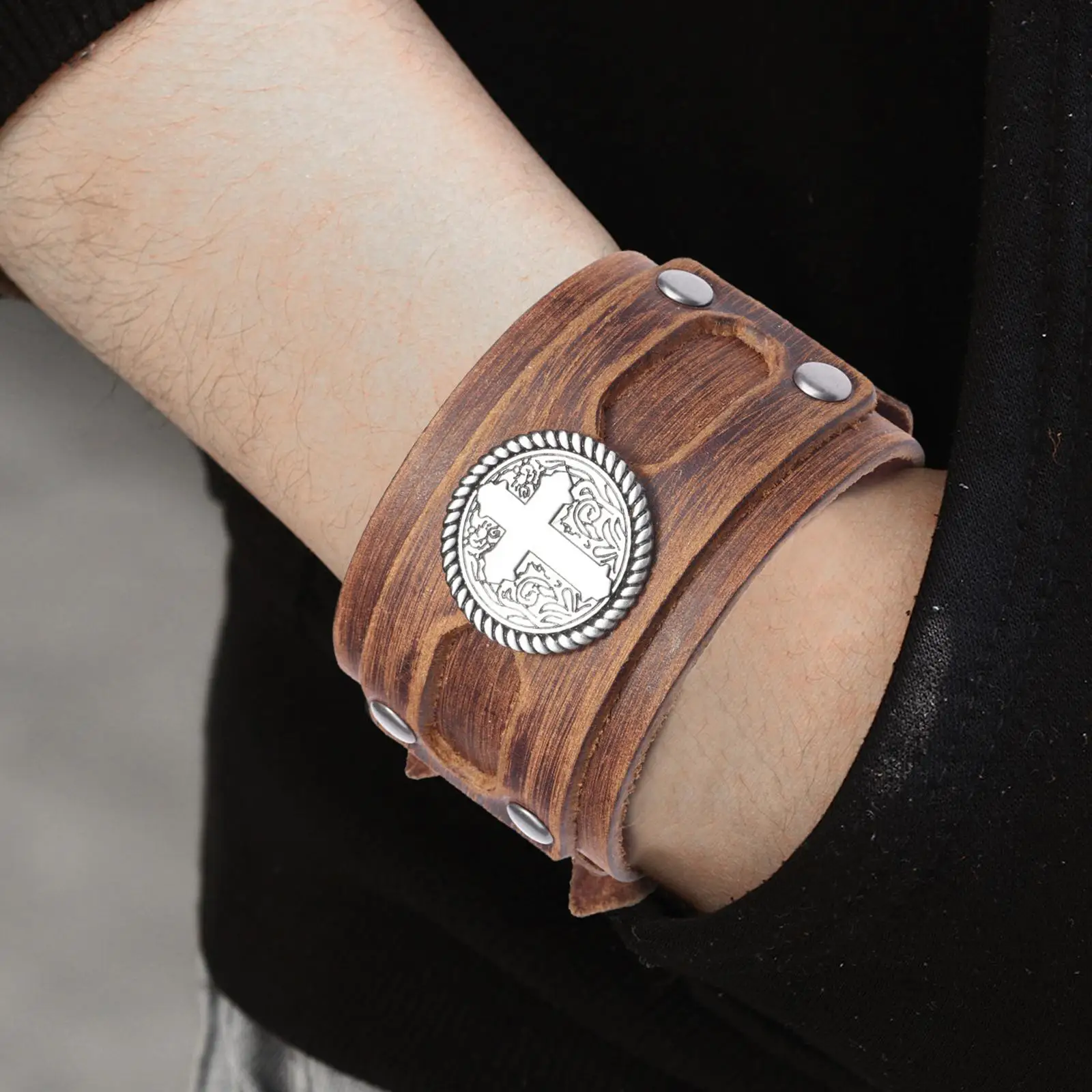 

Punk Rock Wide Leather Handcrafted Cuff Men's Bracelet Wristband Gifts
