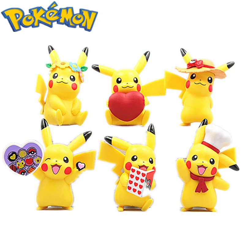 

Набор моделей японских аниме персонажей Pokemon love Pikachu kawaii, детские игрушки, подарок на день рождения, украшения с сюрпризом