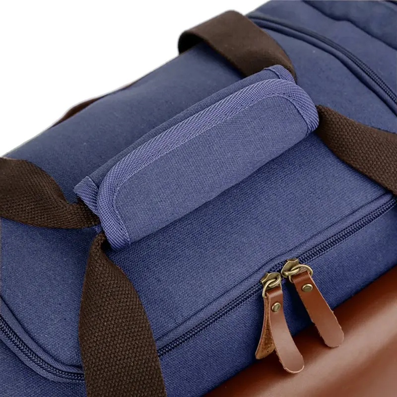 Men Large Capacity Canvas Multifunction Carry on Luggage Bag Tote Travel Weekender Bag-Blue