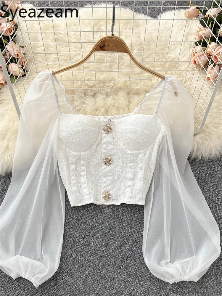 

Syeazeam French Retro Shirt Women's Niche Design Sexy One-shoulder Lantern Long-sleeved Chic Western-style Shirt Top Blouse