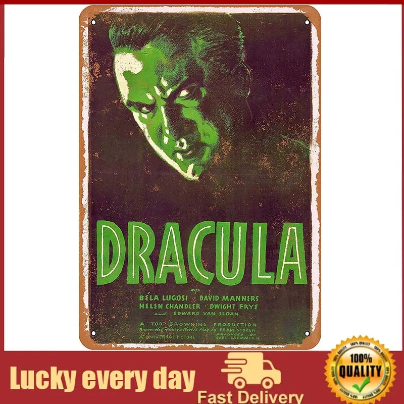 

Unoopler Wall Decor Vintage Look Metal Sign Tin Signs Wall Art - 1931 Dracula Vampire Movie 2 room decoration men home decor