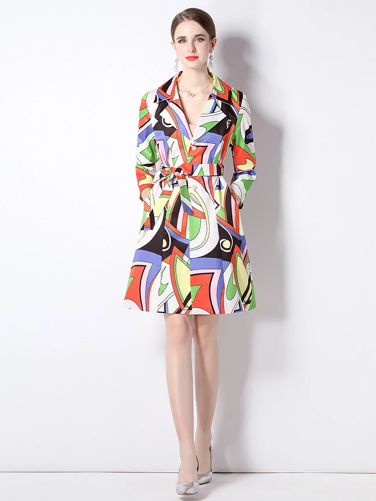 

Женское длинное пальто с длинным рукавом, однобортное винтажное пальто-Тренч с цветными блоками и принтом, осень