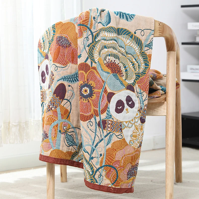 

Cotton Gauze Cartoon Bath Towel Five Layers Thickened Enlarged Child Towel Panda Pattern Soft Absorbent Quick-drying Beach Towel