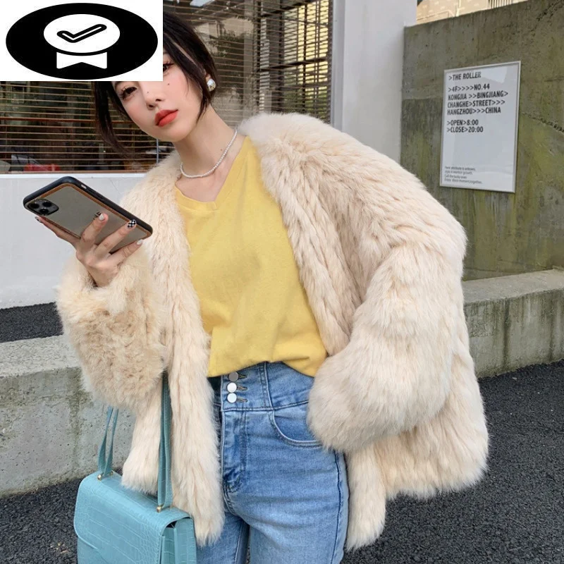 

Autumn Winter Casual 2023 Real Rex Rabbit Fur Jackets Women Korean Fashion Knited Fur Coat Female Manteau Femme Gxy1256