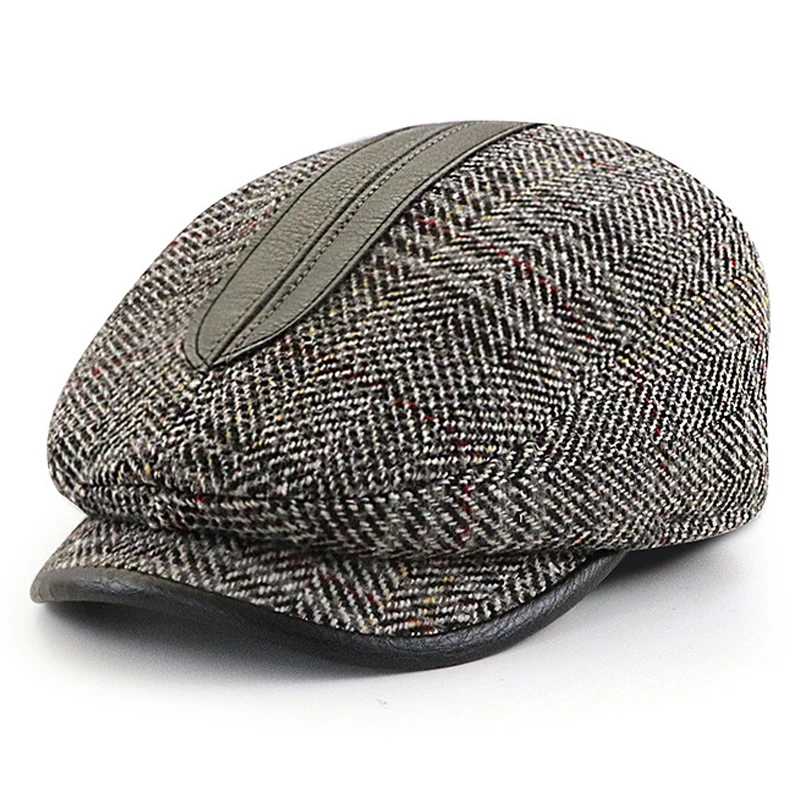 

Retro Newsboy Cap for Men Middle Aged Male Beret Hat Autumn Winter Flat Peaked Cap Patchwork Artist Painter Ivy Herringbone Hats