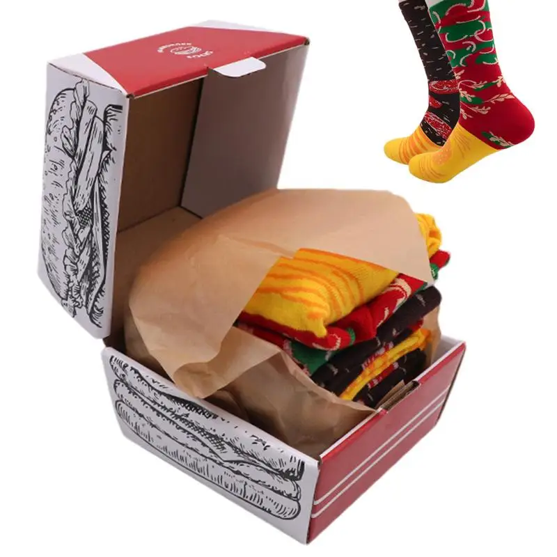 Забавная коробка для носков с едой 3 пары забавная рождественская гамбургеров