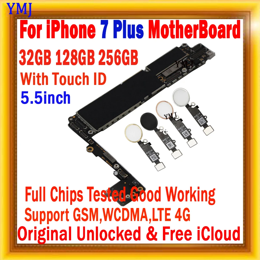 Full Unlocked For iphone 7 Plus 5.5inch Motherboard 32GB 128GB 256GB 100% Original Logic Boards free icloud with/no Touch ID